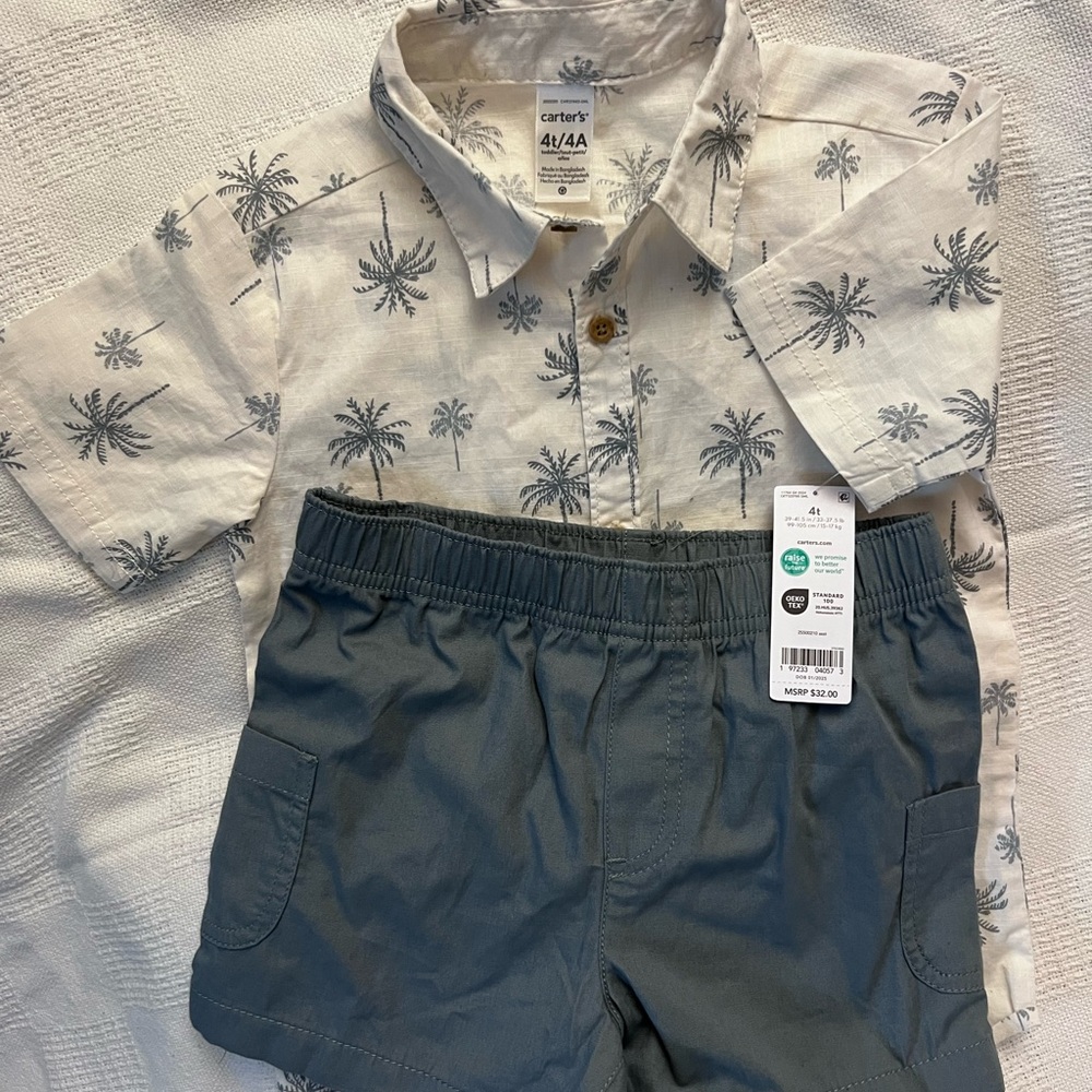 Carter's Cream and Gray Matching Set Button Down Shirt